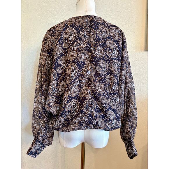 VICI Blouse Top Black Brown Paisley Snap Front Long Sleeve Date Night | LARGE - Picture 3 of 8